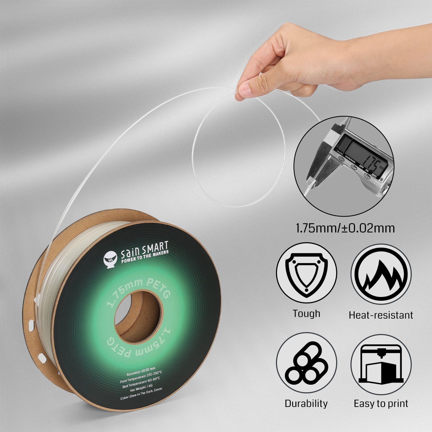 SainSmart - Glow-in-the-Dark Green PRO-3 PETG Filament 1.75mm (1kg)