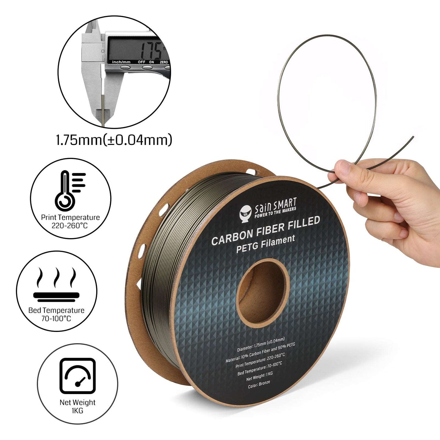 SainSmart - Carbon Fiber PETG Filament 1.75mm, 1kg