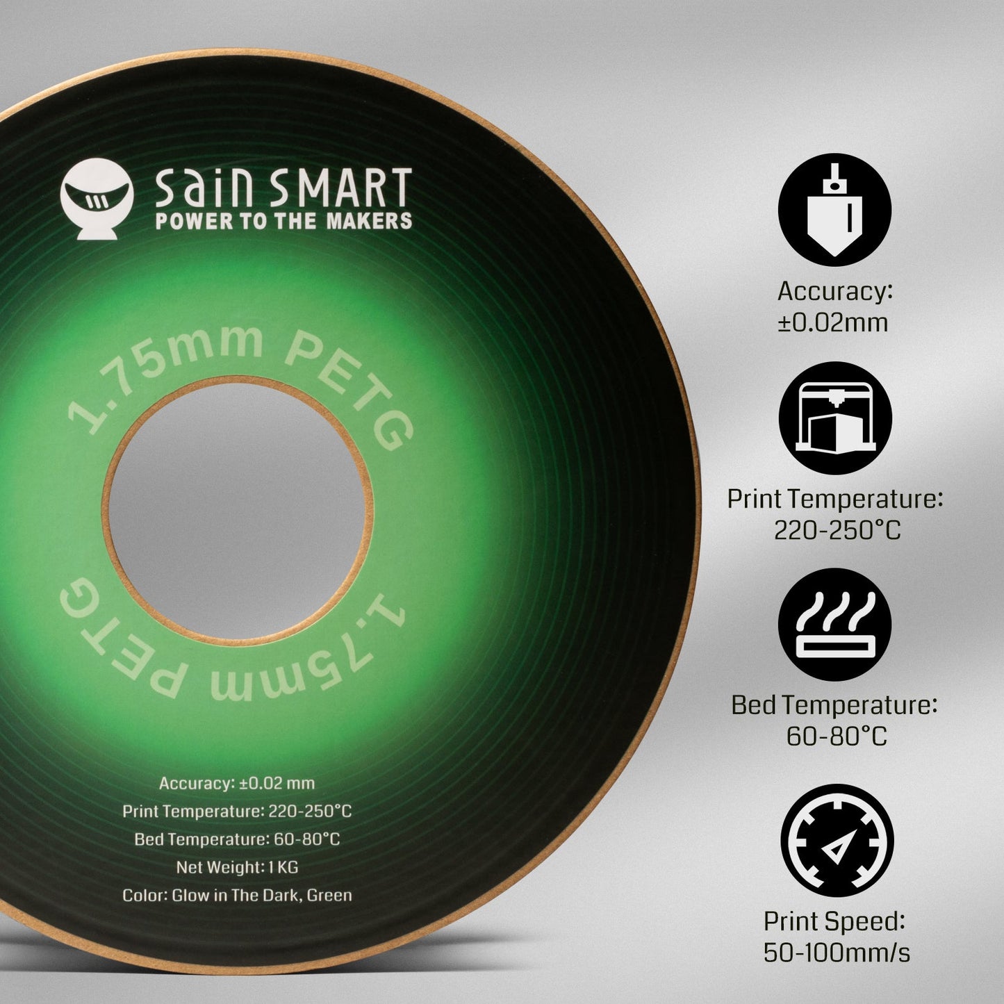 SainSmart - Glow-in-the-Dark Green PRO-3 PETG Filament 1.75mm (1kg)