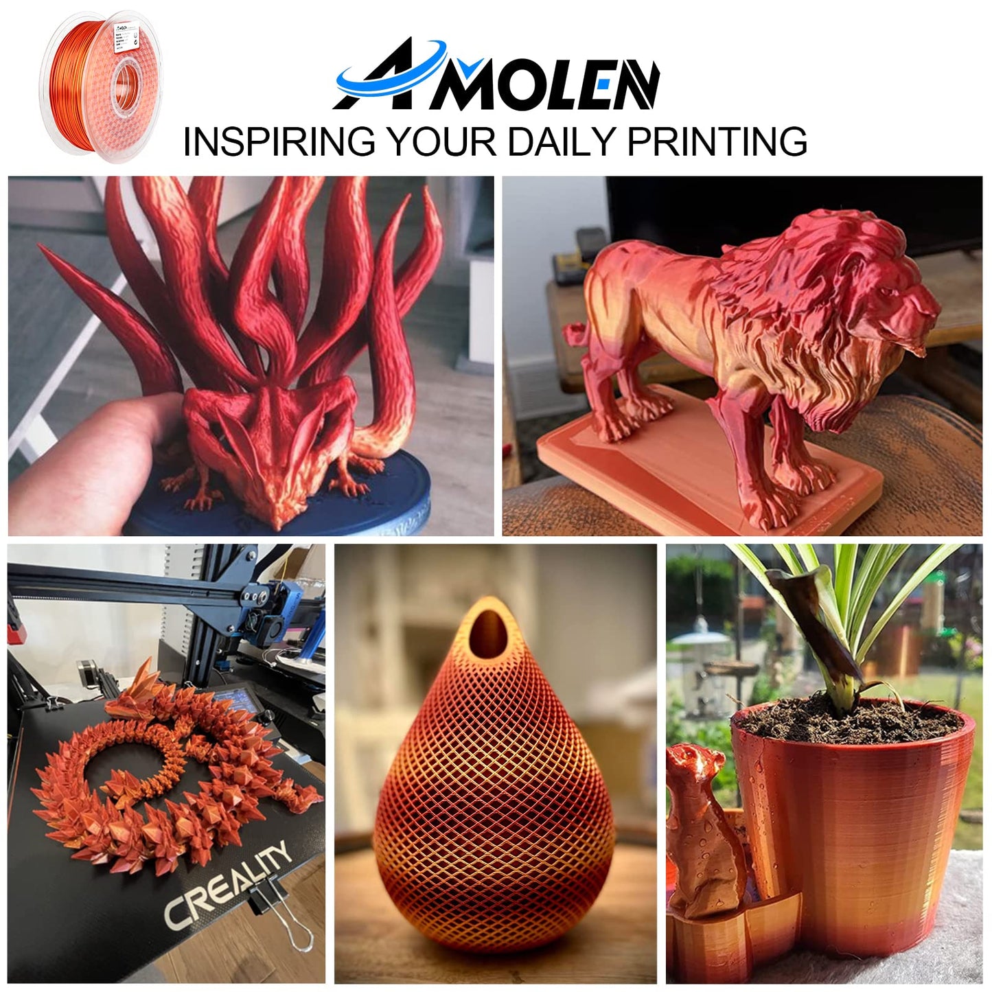 Amolen - Shiny Gradient Silk PLA Filament Variety Pack 1.75mm (4x 200g Spools)