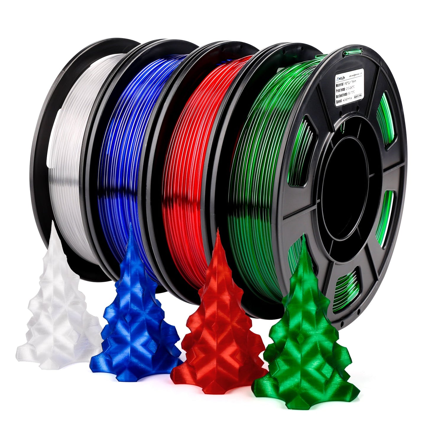 Amolen Transparent PETG Filament Variety Pack 1.75mm (4x 250g Spools)