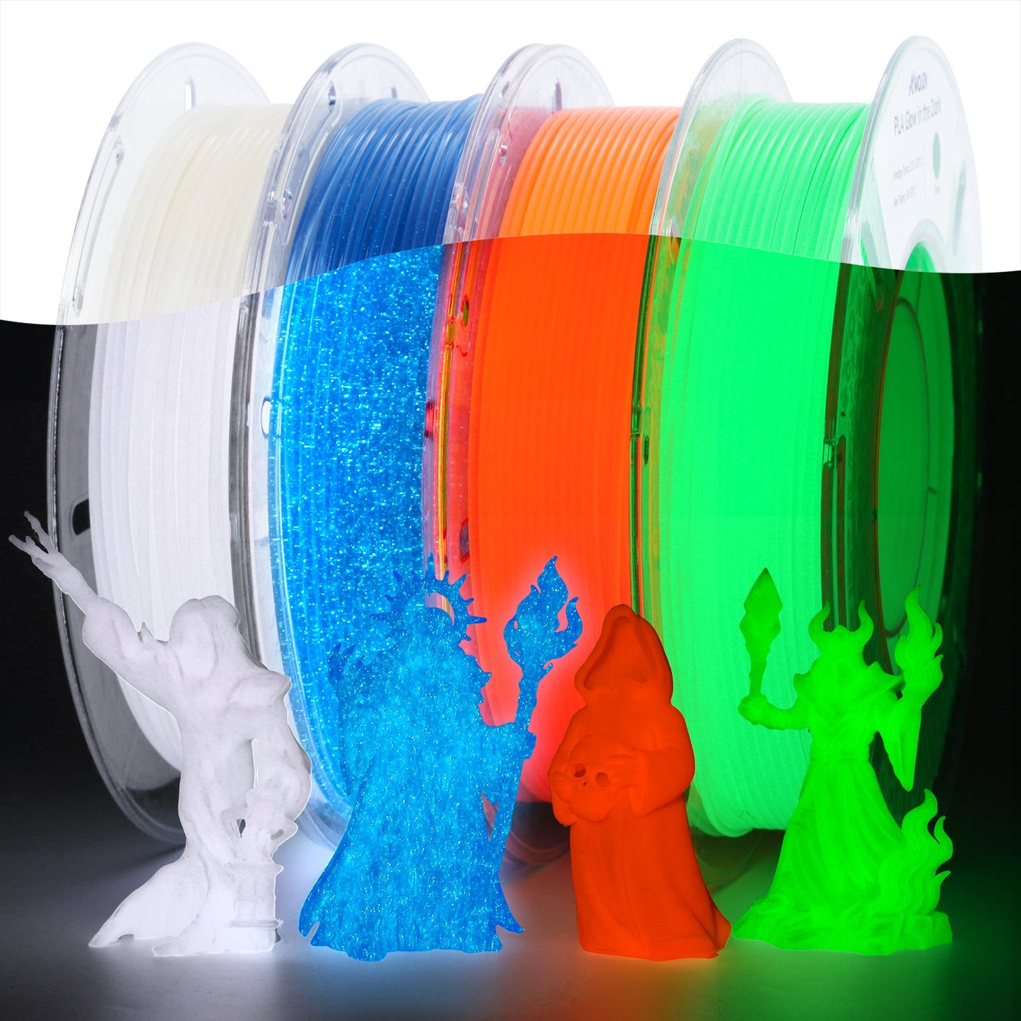 Amolen - Glow-in-the-Dark PLA Filament Variety Pack 1.75mm (4x 200g Spools)