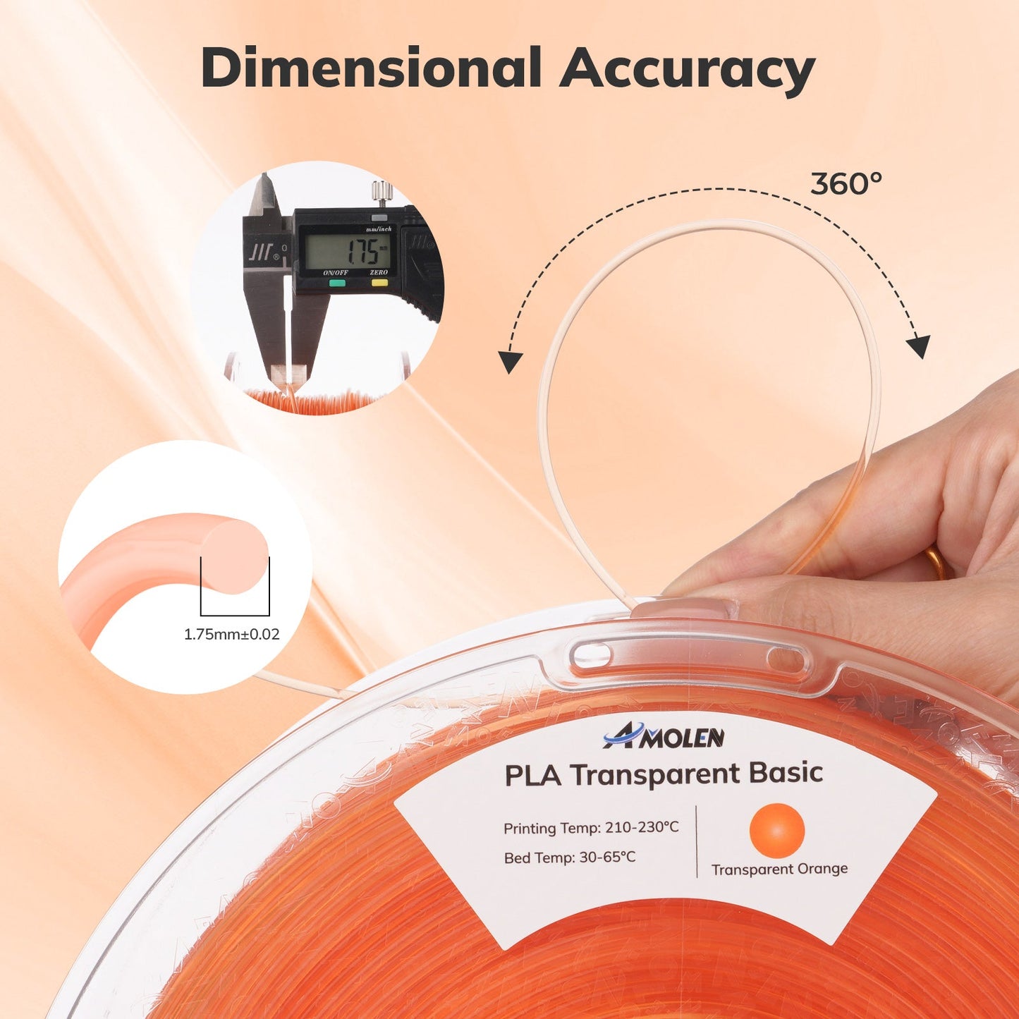 Amolen - Crystal-Transparent Gradient PLA Filament 1.75mm - 1kg / 2.2lbs