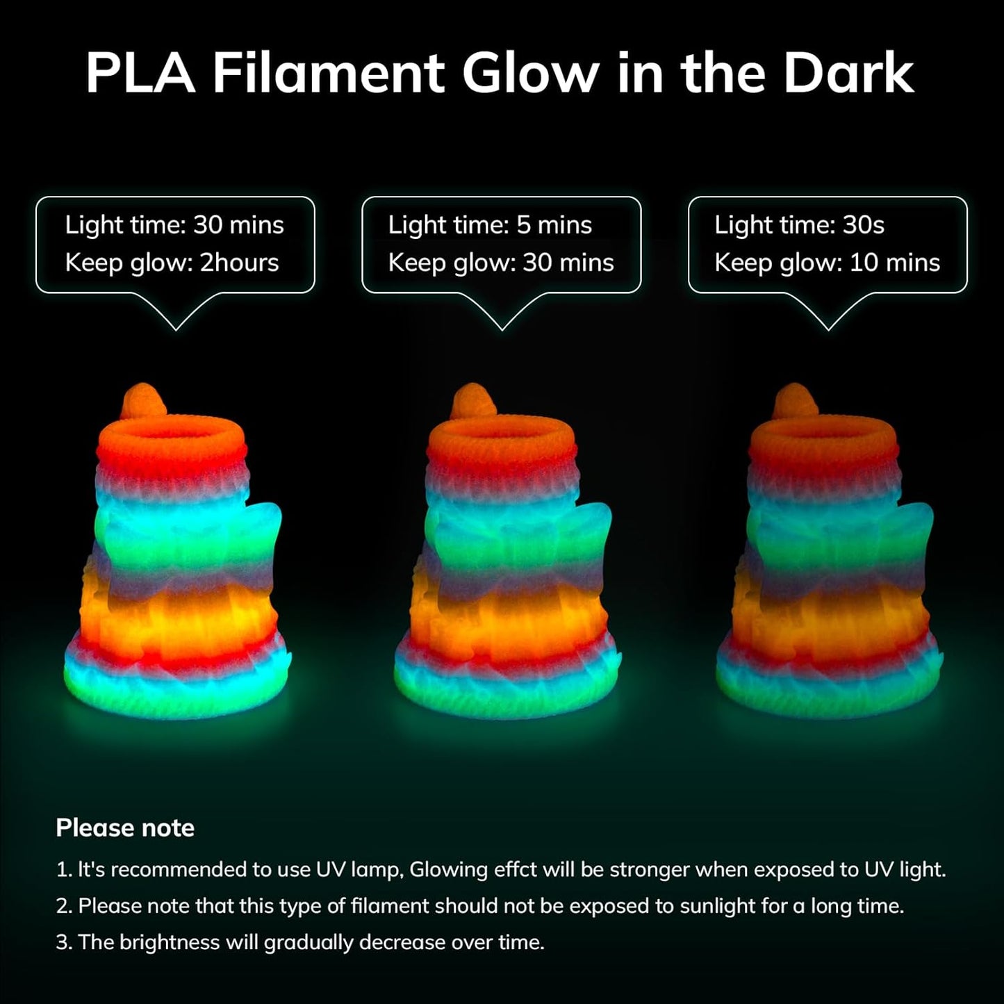 Amolen - Glow-in-the-Dark PLA Filament Variety Pack 1.75mm (4x 200g Spools)