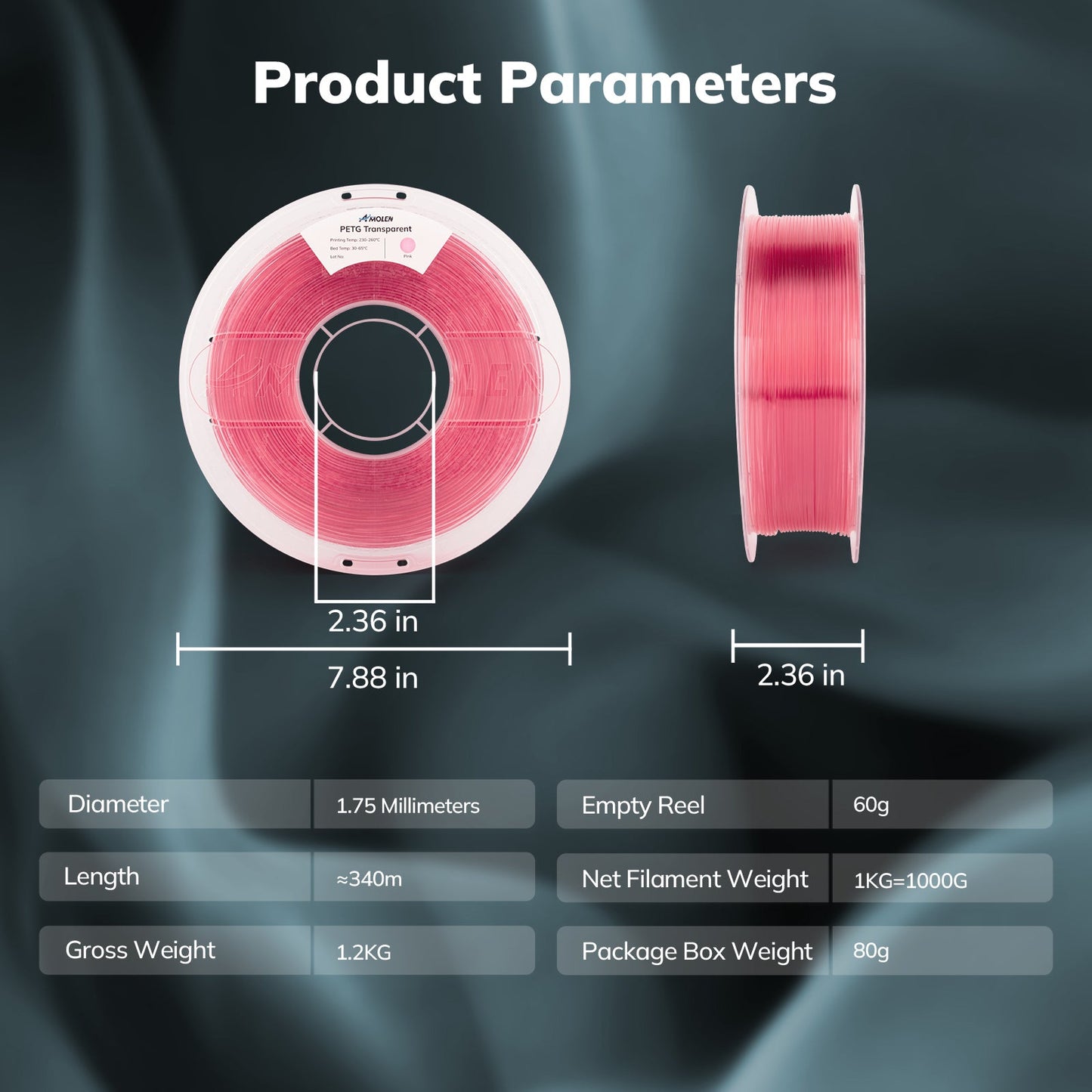 Amolen - PETG Transparent Filament 1.75mm - 1kg / 2.2lbs