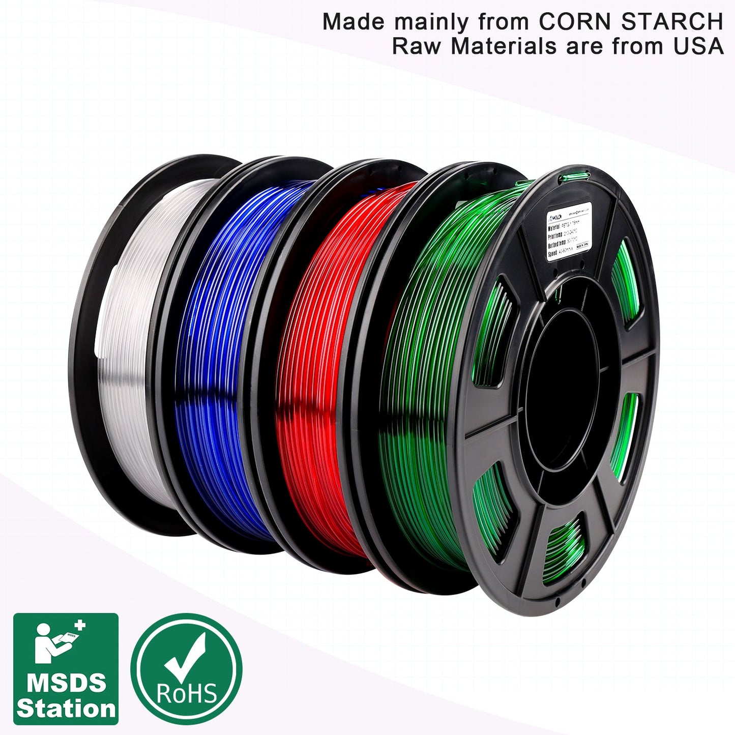 Amolen Transparent PETG Filament Variety Pack 1.75mm (4x 250g Spools)