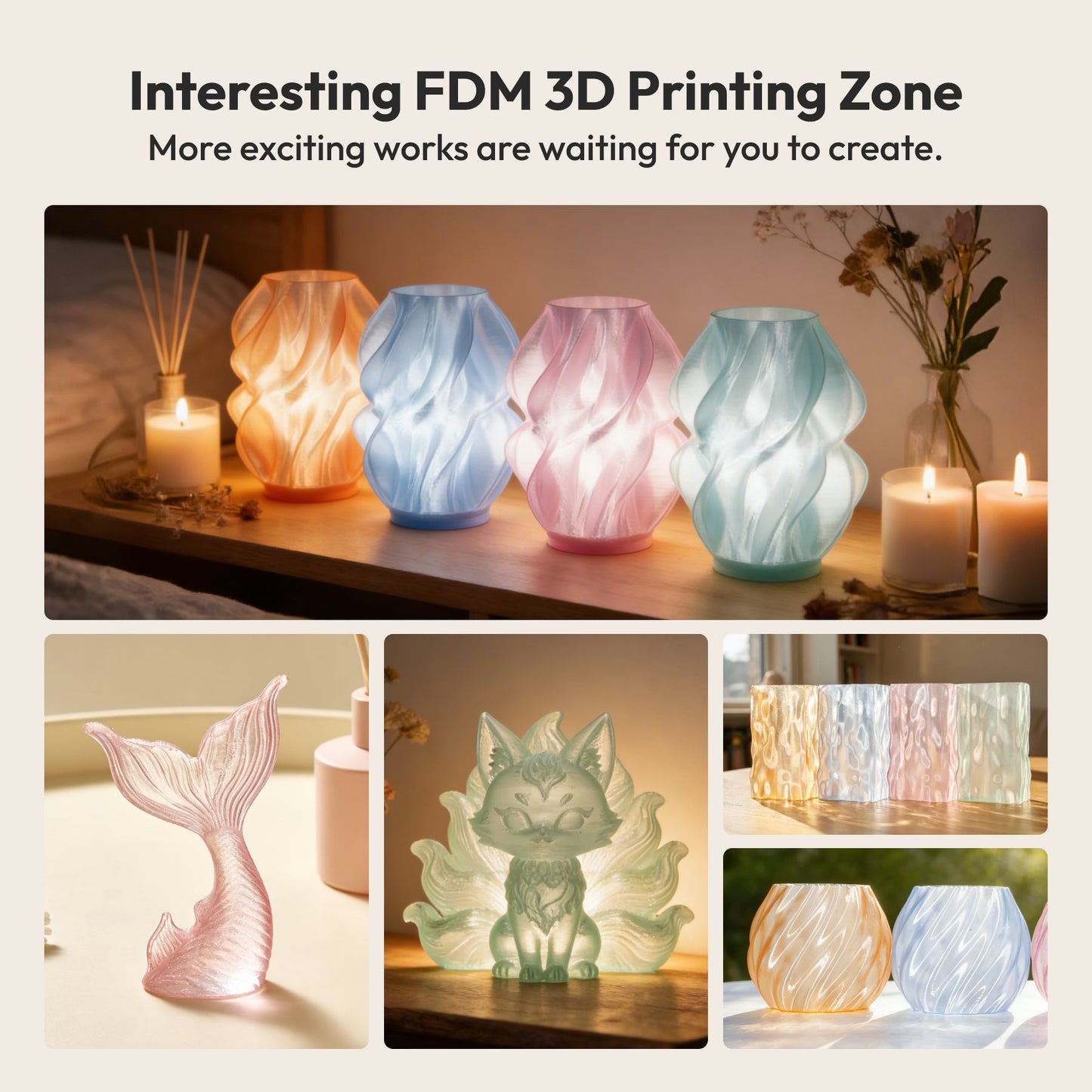Amolen - Crystal-Transparent Gradient PLA Filament Variety Pack - 1.75mm (4x200g)