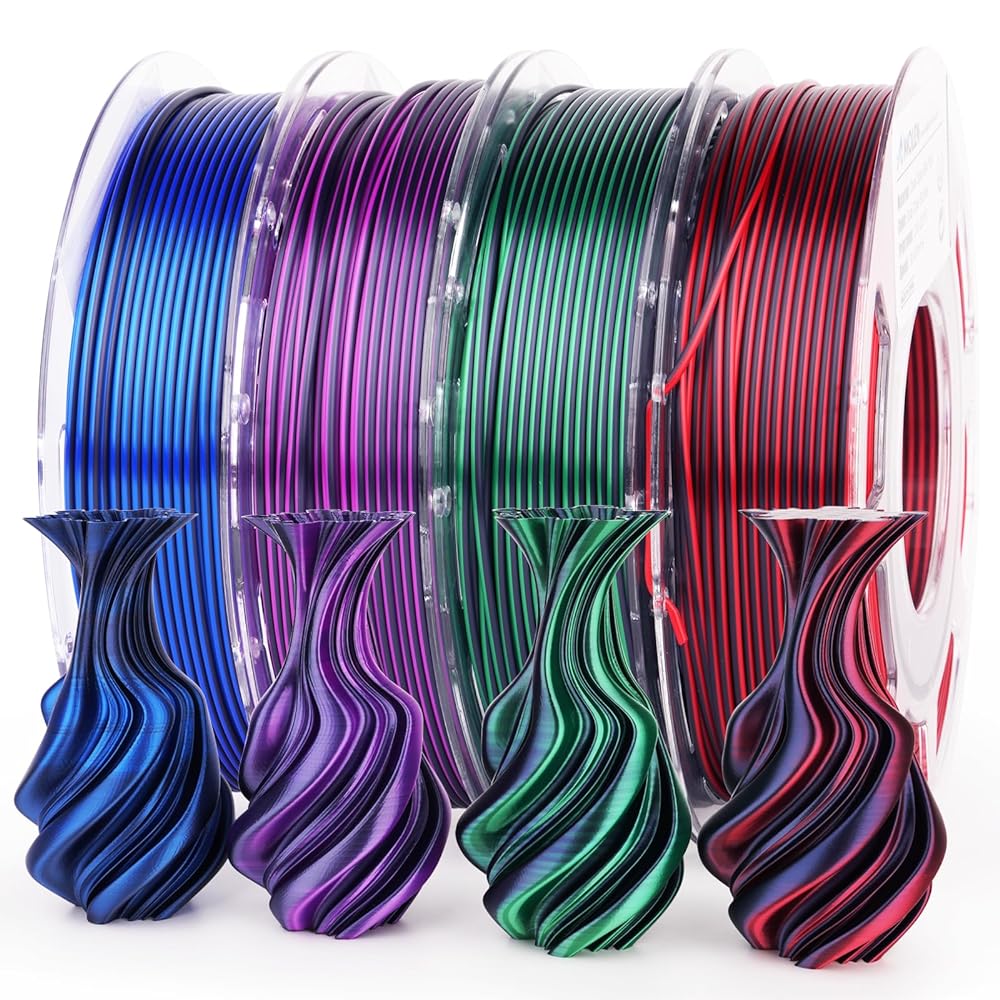 Amolen - Dual Color Silk PLA Filament Variety Pack 1.75mm (4x 200g Spools)