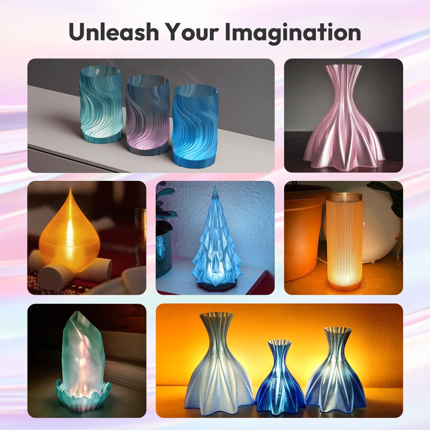 Amolen - Crystal-Transparent Gradient PLA Filament Variety Pack - 1.75mm (4x200g)