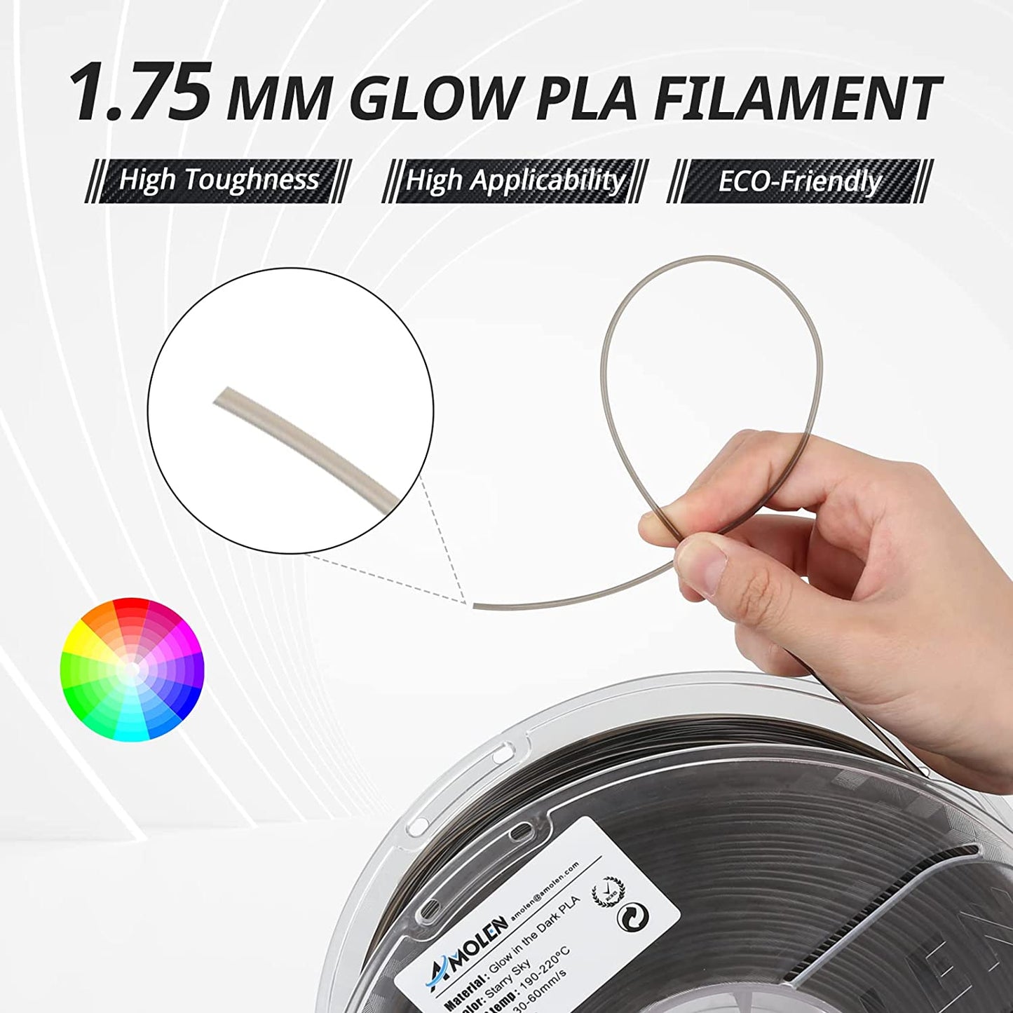 Amolen - Glow-in-the-Dark PLA Filament Variety Pack 1.75mm (4x 200g Spools)