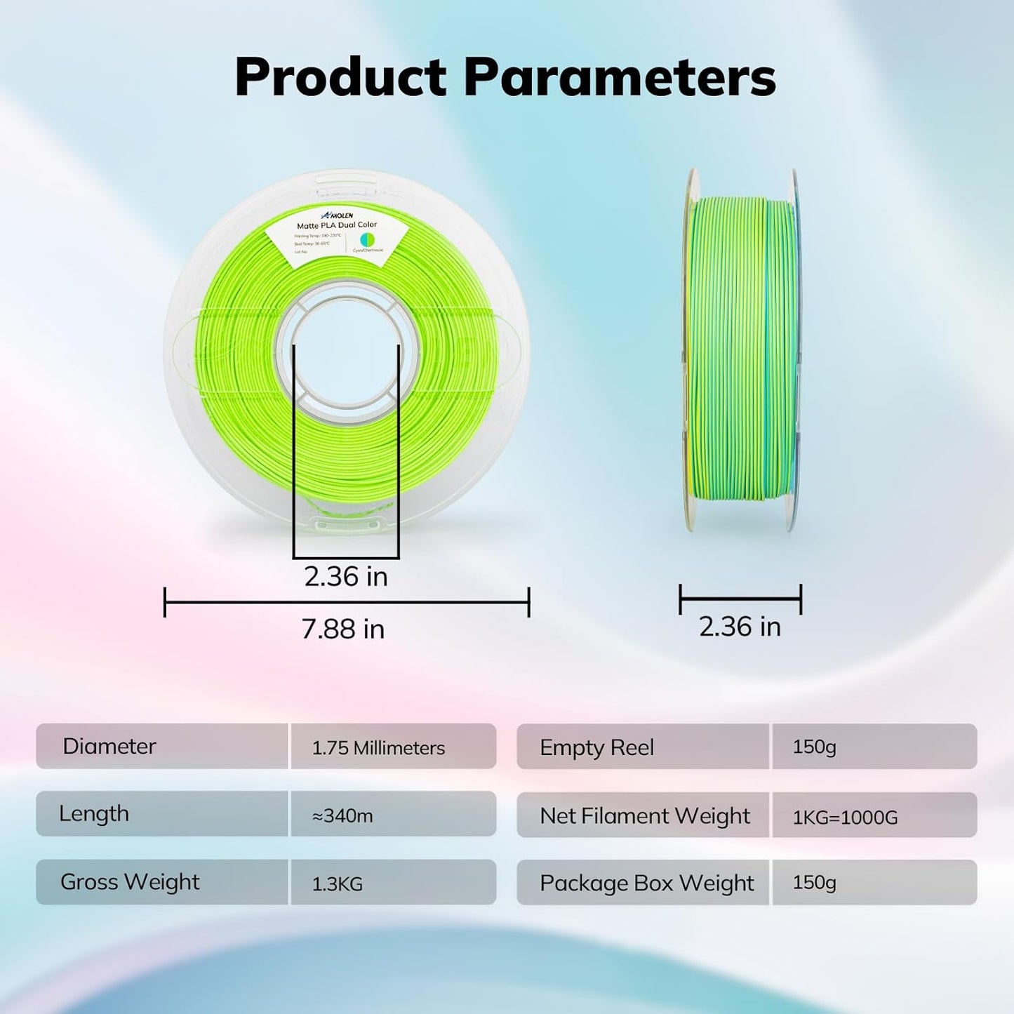 Amolen - Matte Dual-Color PLA Filament 1.75mm - 1kg / 2.2lbs