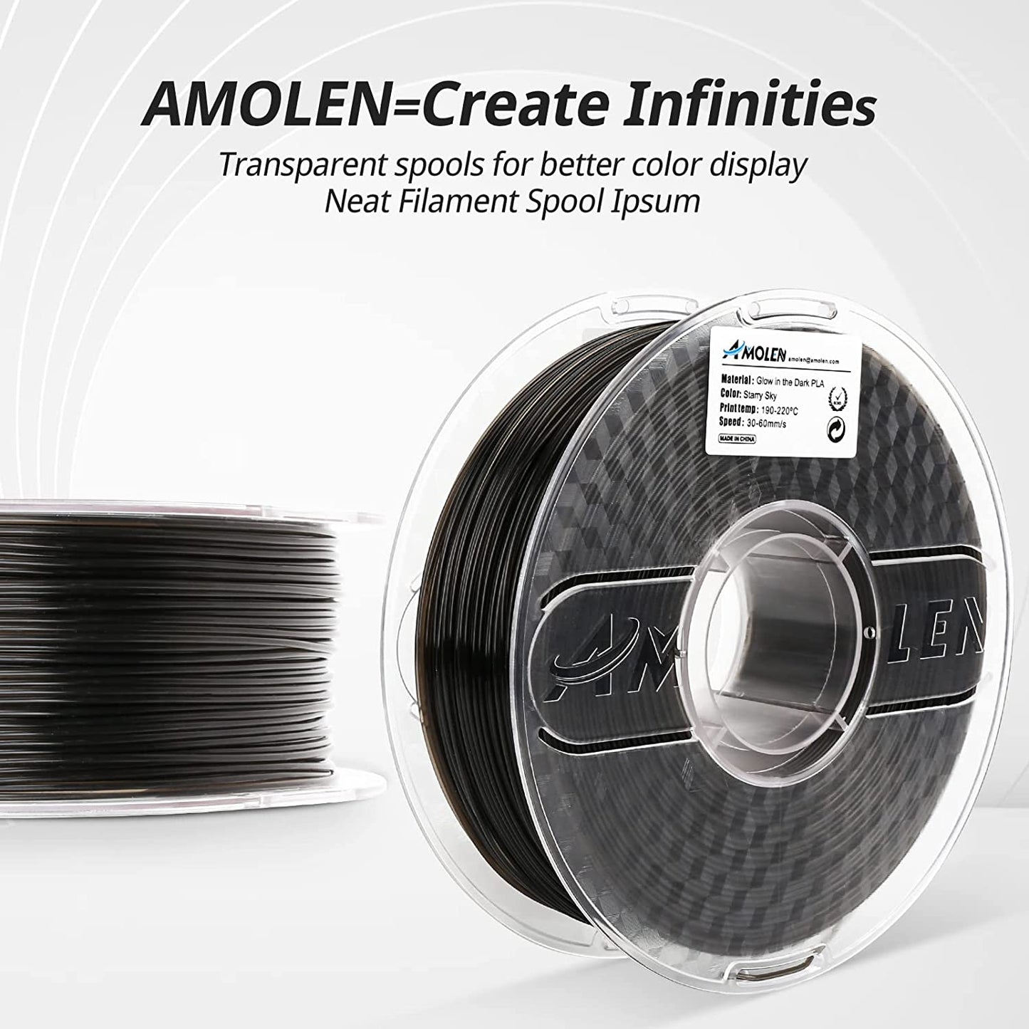 Amolen - Glow-in-the-Dark PLA Filament Variety Pack 1.75mm (4x 200g Spools)