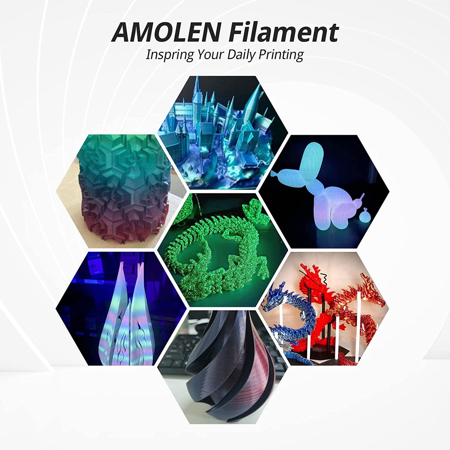Amolen - Glow-in-the-Dark PLA Filament Variety Pack 1.75mm (4x 200g Spools)