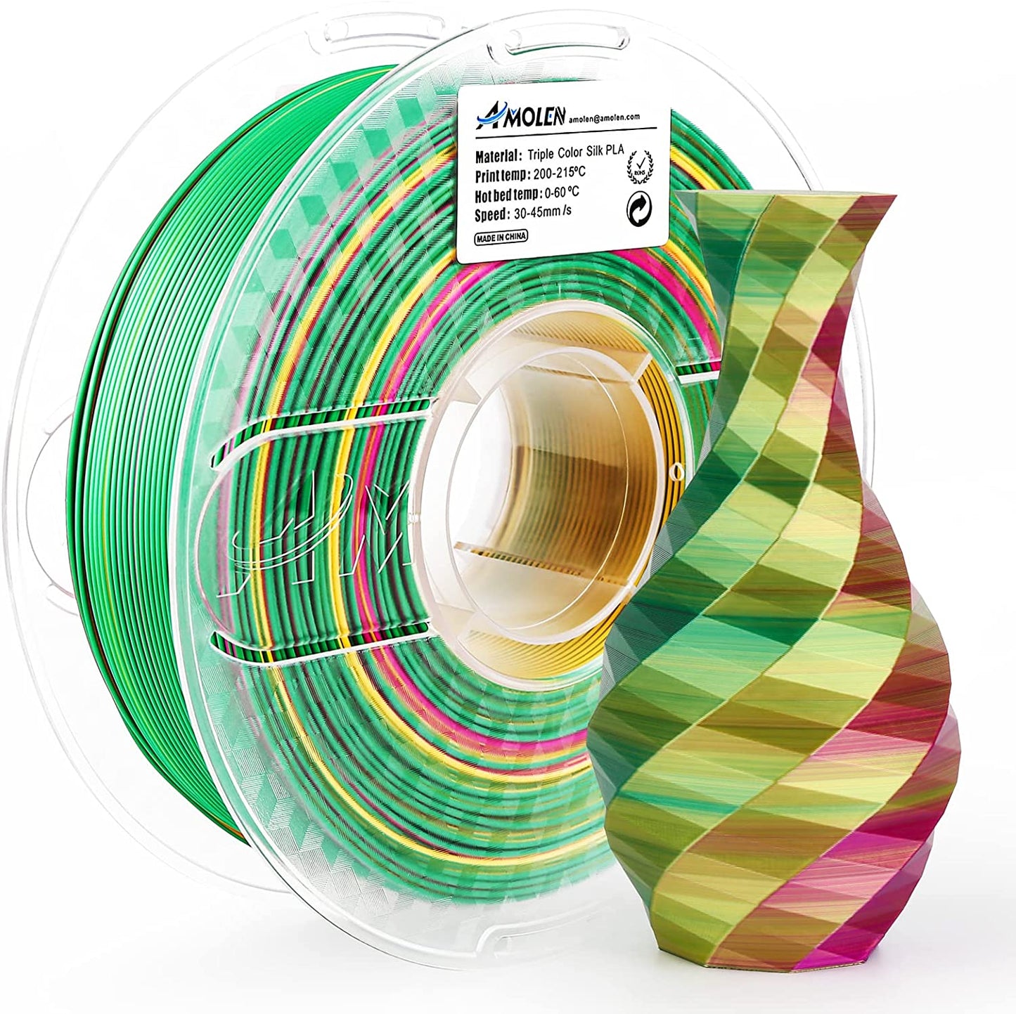 Amolen - Silk Triple Color PLA Filament 1.75mm - 1kg / 2.2lbs