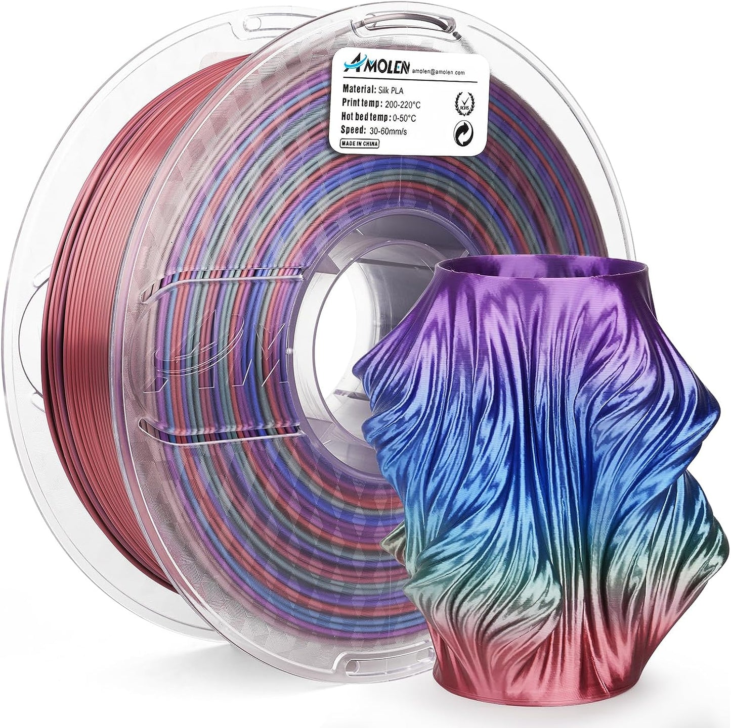 Amolen - Silk Rainbow PLA Filament 1.75mm (1kg / 2.2lbs)