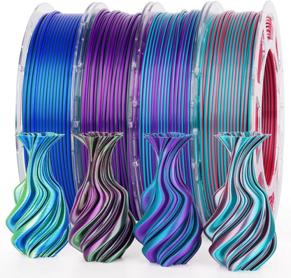 Amolen - Dual Color Silk PLA Filament Variety Pack 1.75mm (4x 200g Spools)