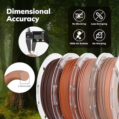 Amolen - Real Wood PLA Filament Variety Pack 1.75mm (4x 200g Spools)