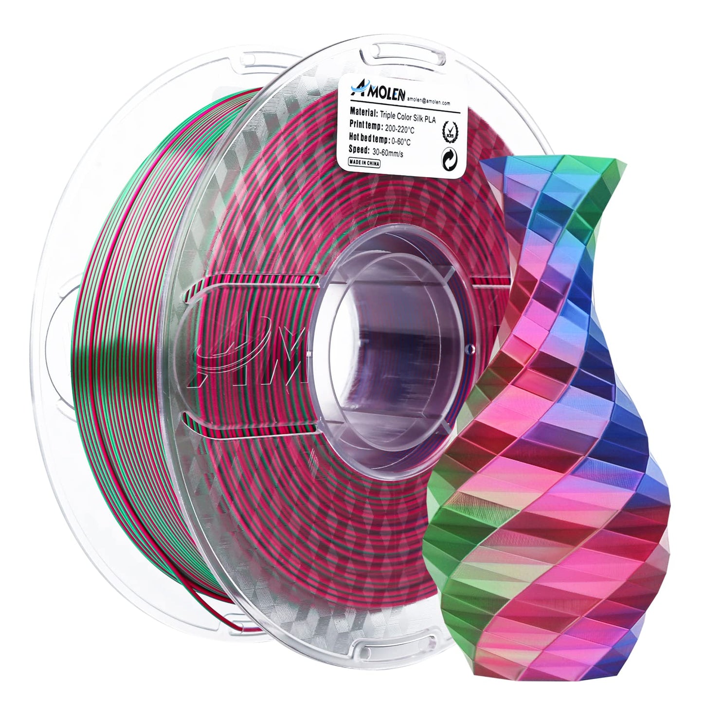 Amolen - Silk Triple Color PLA Filament 1.75mm - 1kg / 2.2lbs