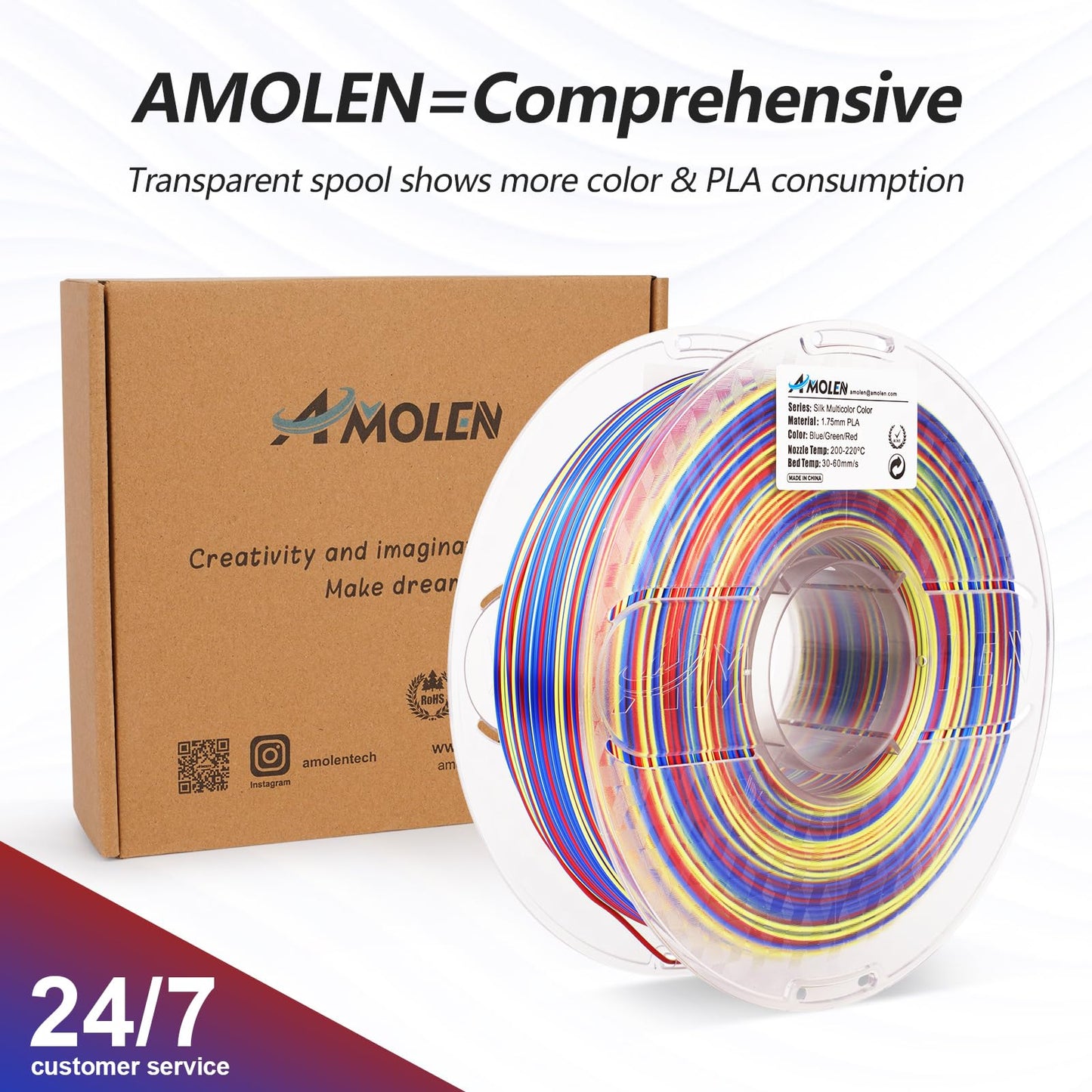 Amolen - Silk PLA S-Series Filament Variety Pack 1.75mm (4x 200g Spools)