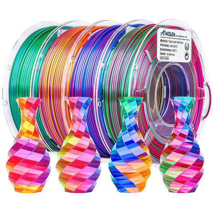 Amolen - Triple Color Silk PLA Filament Variety Pack 1.75mm (4x 200g Spools)