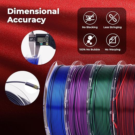 Amolen - Dual Color Silk PLA Filament Variety Pack 1.75mm (4x 200g Spools)