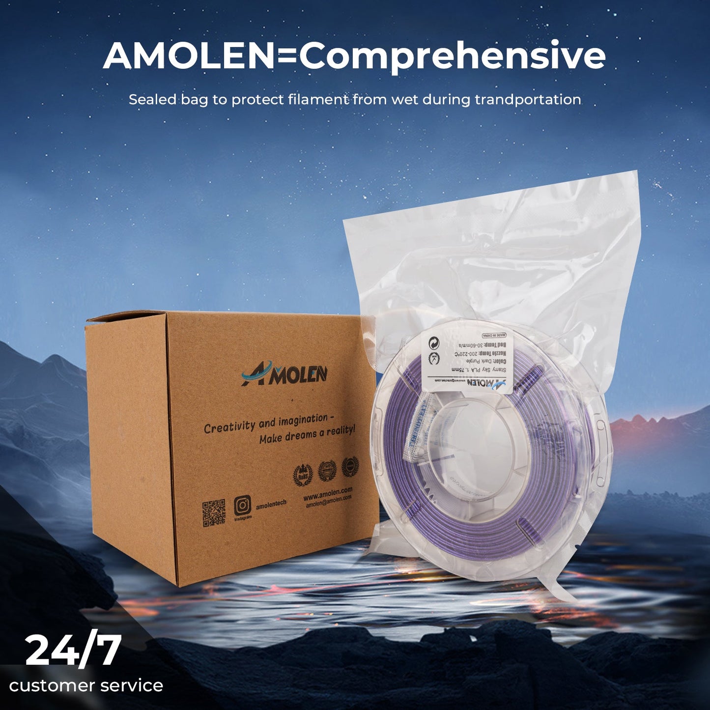 Amolen - Galaxy Sparkle & Shiny PLA Filament Variety Pack 1.75mm (4x 200g Spools)