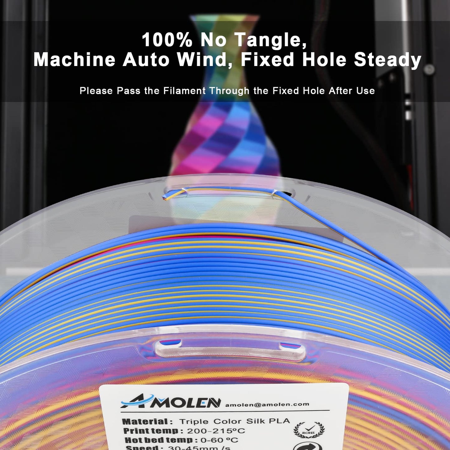 Amolen - Triple Color Silk PLA Filament Variety Pack 1.75mm (4x 200g Spools)