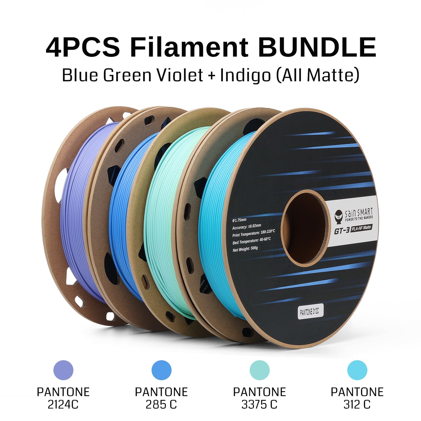 SainSmart GT-3 High-Speed Matte PLA Filament Four-Color Bundle (4x 500g)