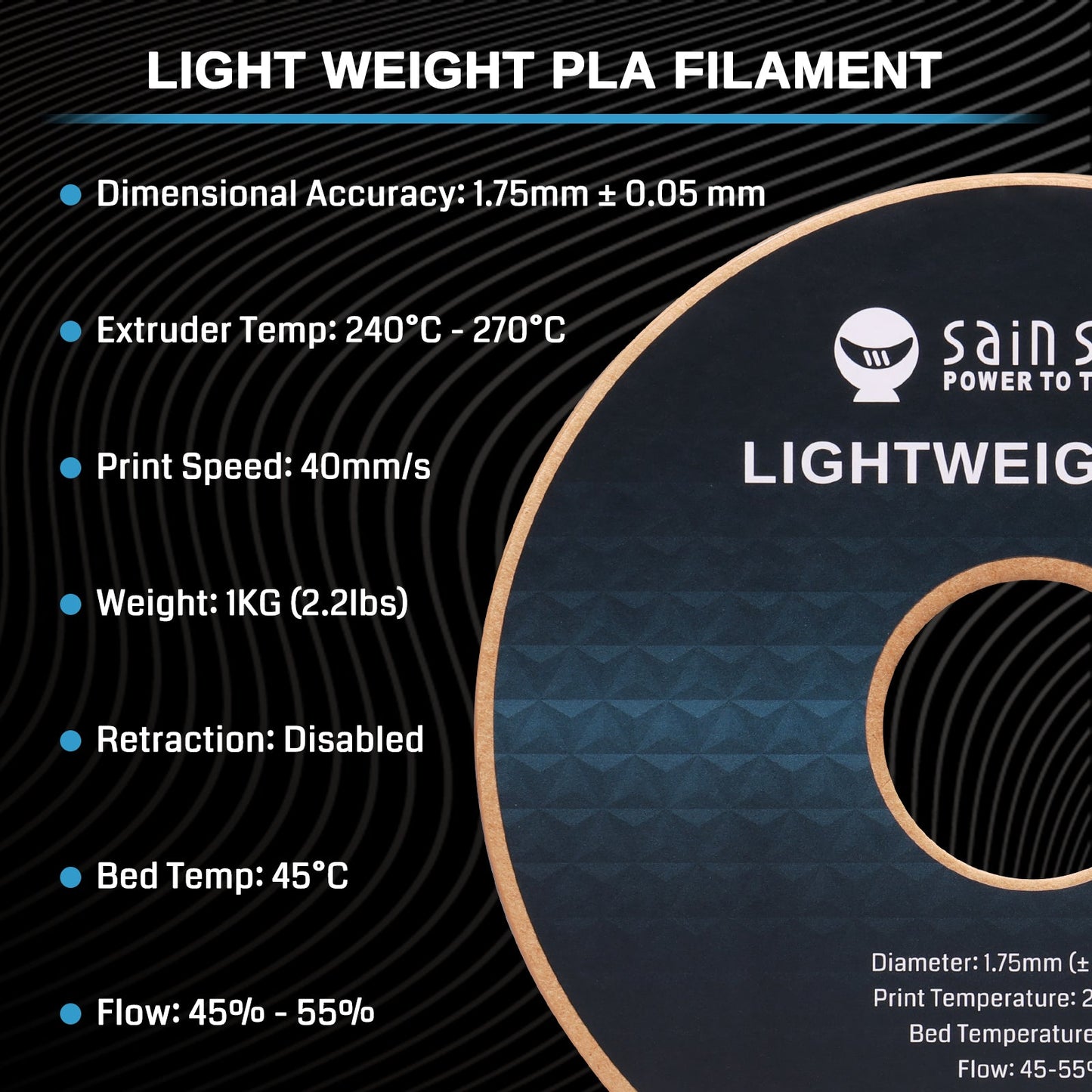 SainSmart LW-PLA Lightweight Active Foaming Filament 1.75mm (1kg)