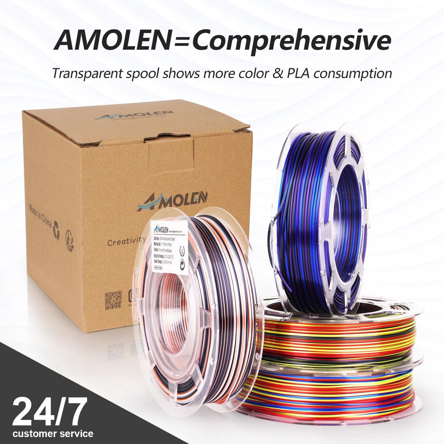 Amolen - Silk PLA S-Series Filament Variety Pack 1.75mm (4x 200g Spools)