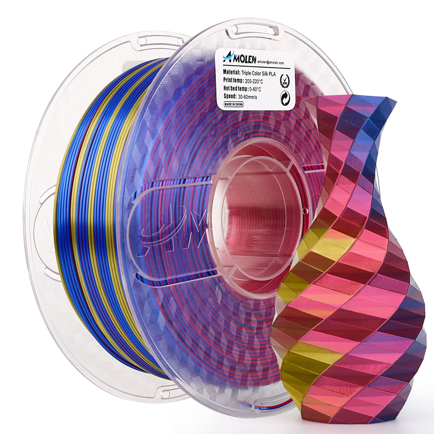 Amolen - Silk Triple Color PLA Filament 1.75mm - 1kg / 2.2lbs