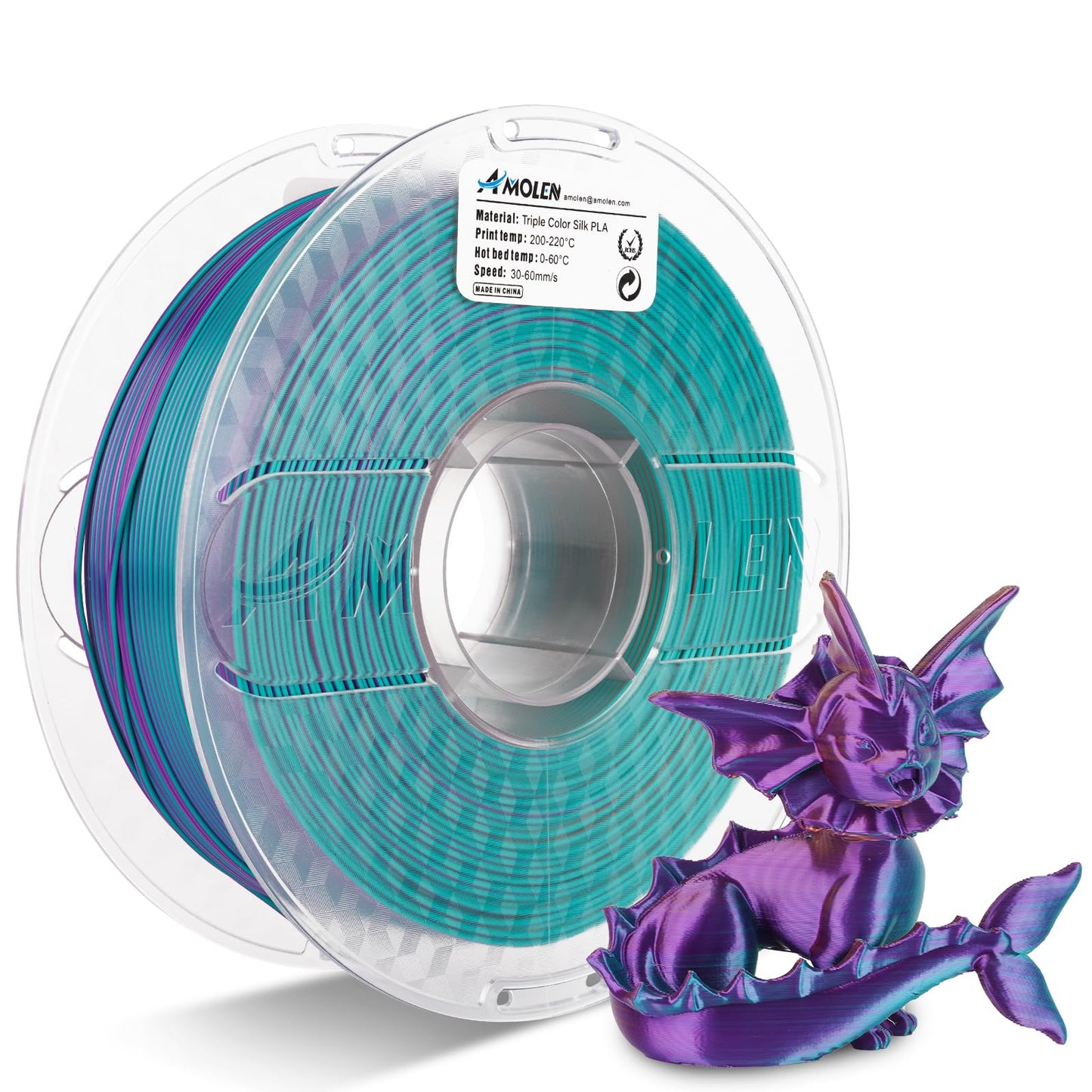 Amolen - Silk Triple Color PLA Filament 1.75mm - 1kg / 2.2lbs