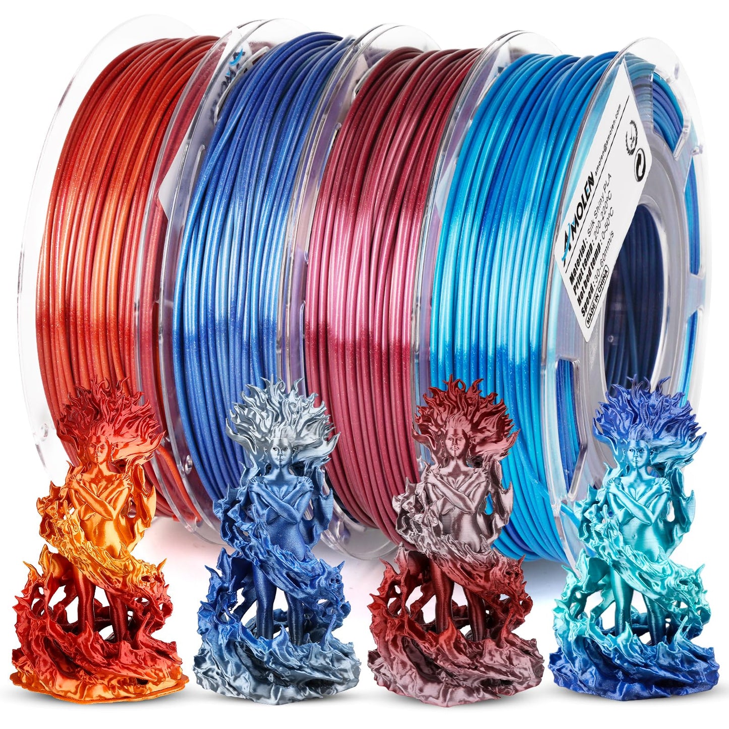 Amolen - Shiny Gradient Silk PLA Filament Variety Pack 1.75mm (4x 200g Spools)