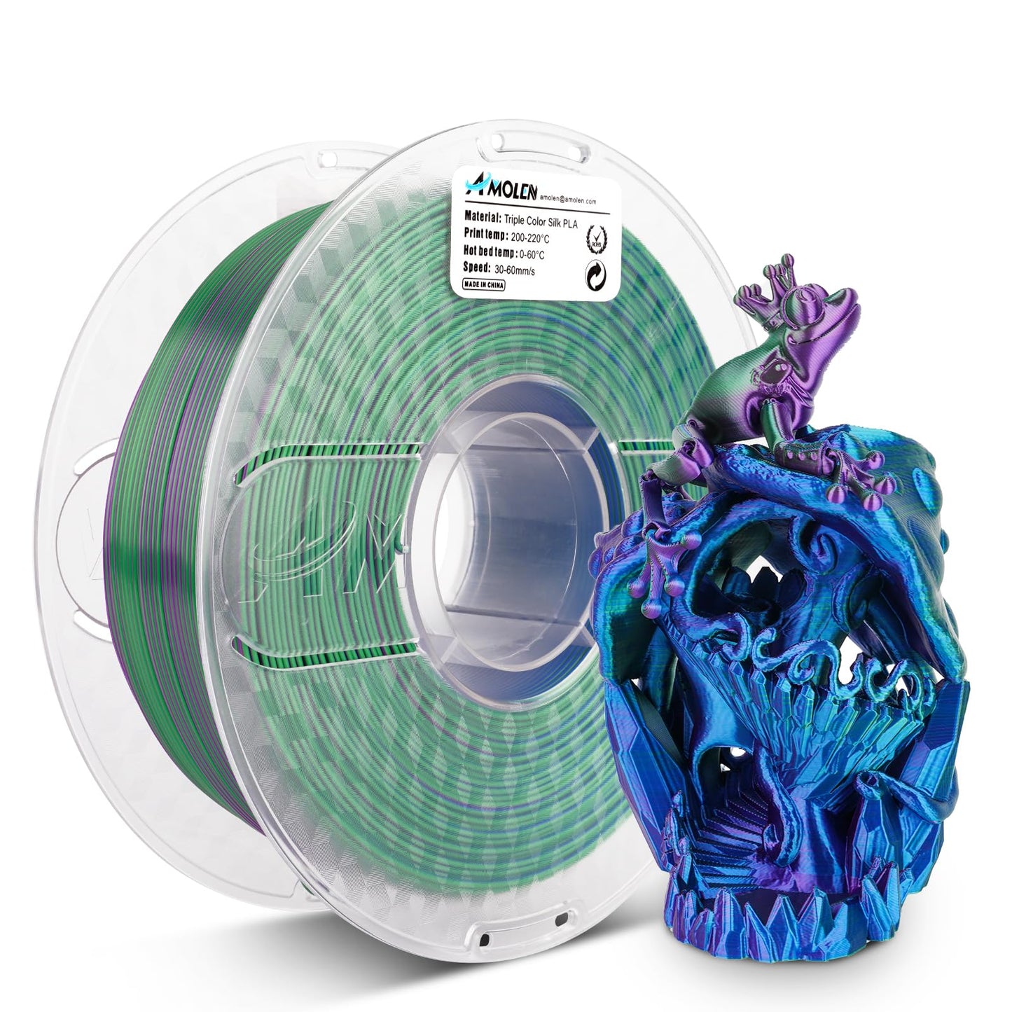 Amolen - Silk Triple Color PLA Filament 1.75mm - 1kg / 2.2lbs