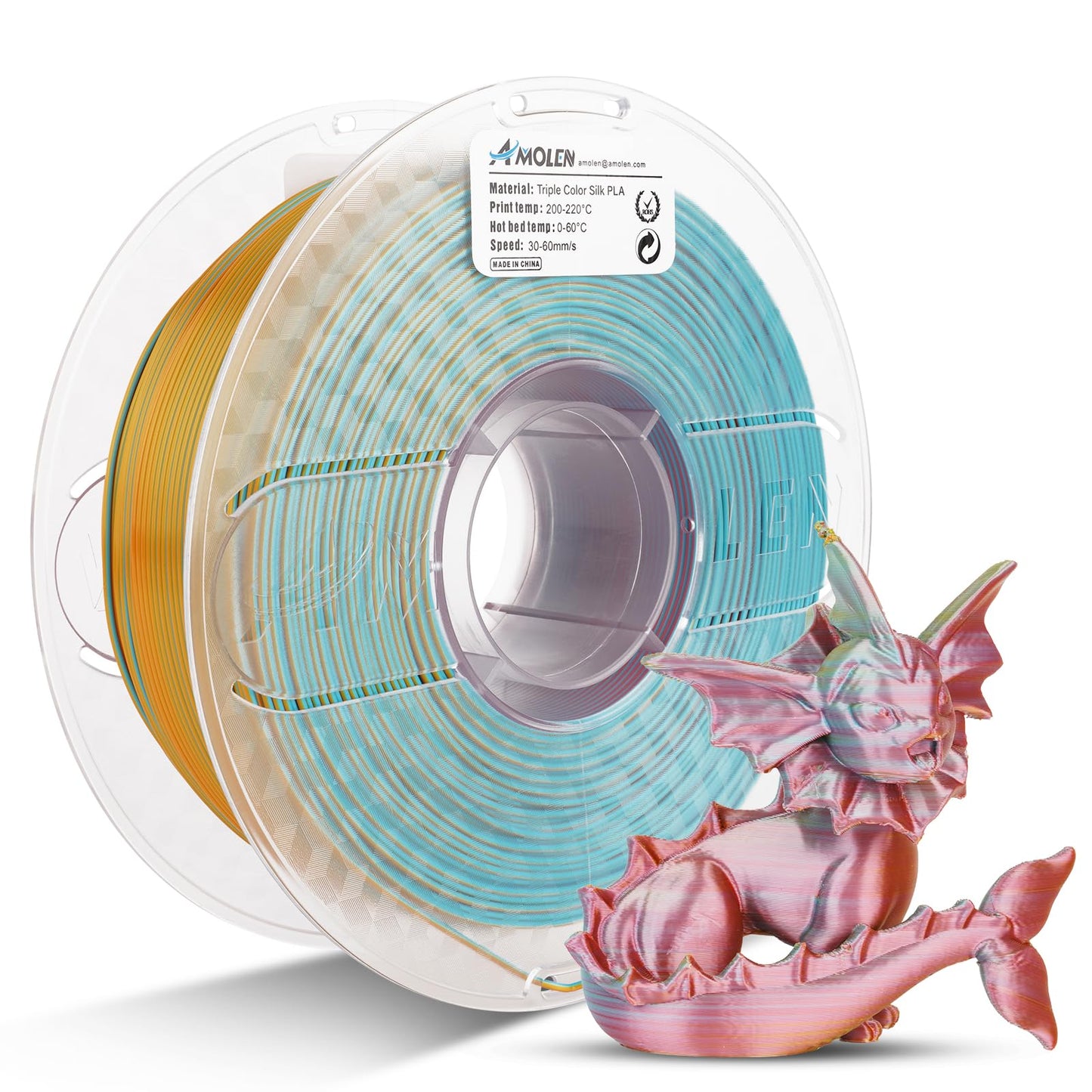 Amolen - Silk Triple Color PLA Filament 1.75mm - 1kg / 2.2lbs
