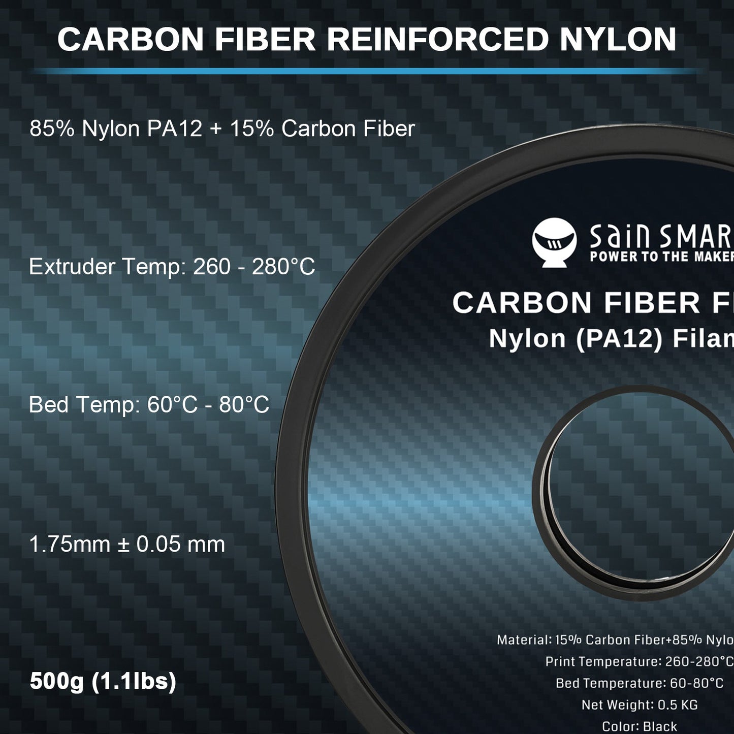 SainSmart - ePA12-CF Carbon Fiber Nylon Filament 1.75mm, 0.5kg