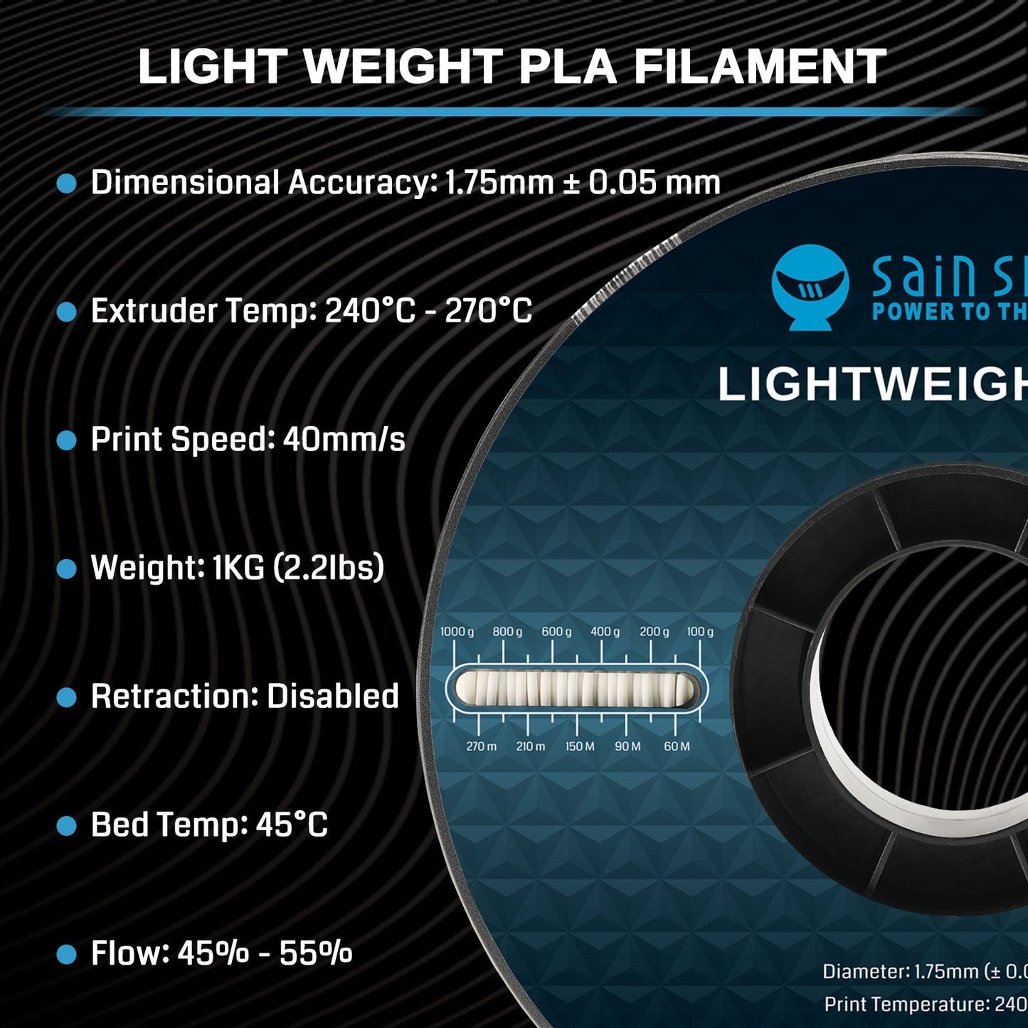 SainSmart LW-PLA Lightweight Active Foaming Filament 1.75mm (1kg)