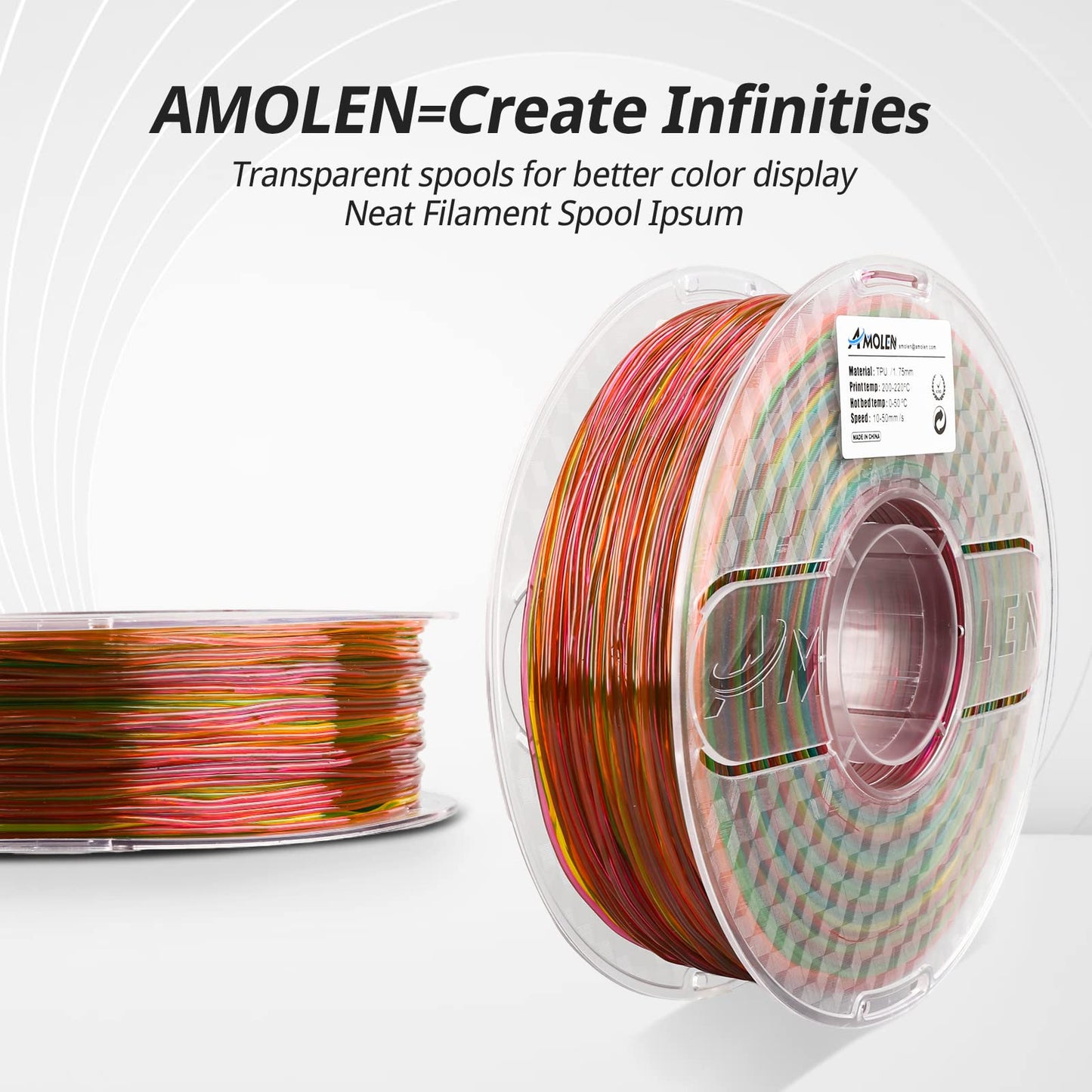 Amolen - Rainbow TPU Filament 1.75mm (95A) - 1kg / 2.2lbs