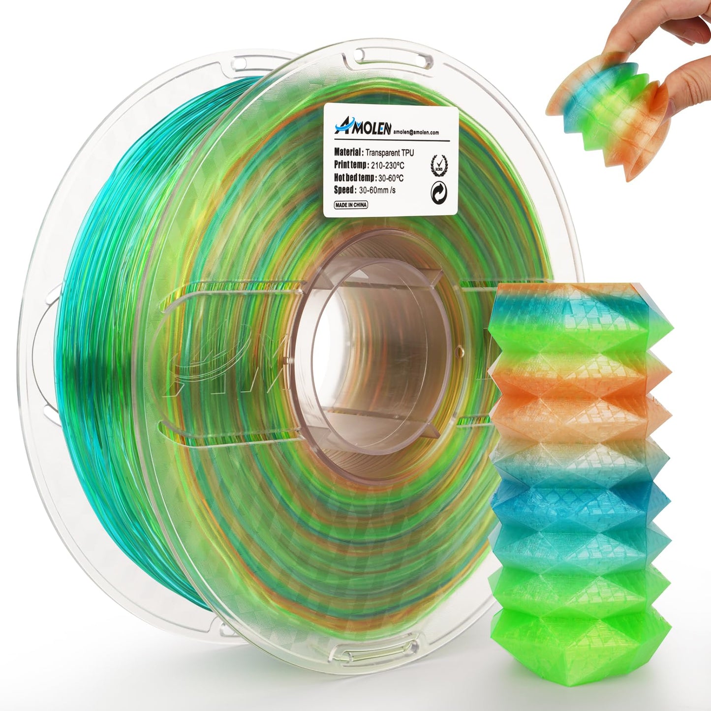 Amolen - Rainbow TPU Filament 1.75mm (95A) - 1kg / 2.2lbs