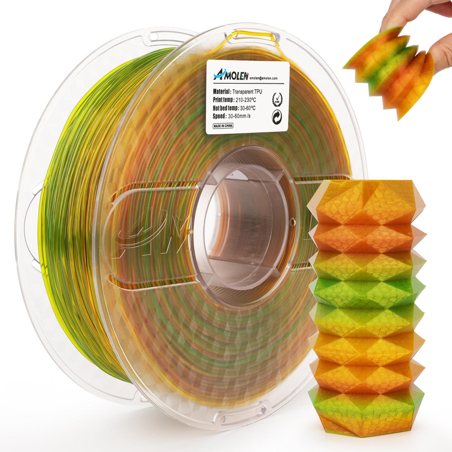 Amolen - Rainbow TPU Filament 1.75mm (95A) - 1kg / 2.2lbs